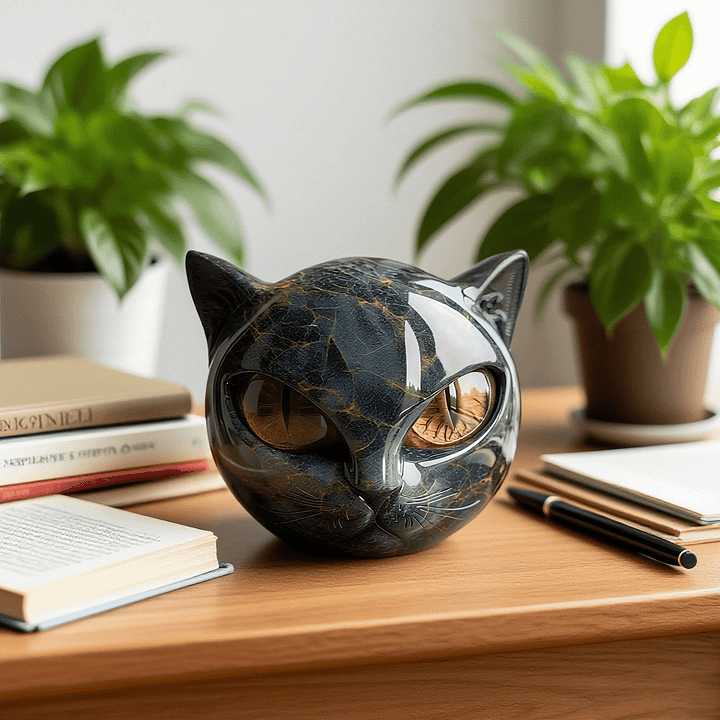 NyxCharm - Scultura Testa di Gatto Nera Mistica