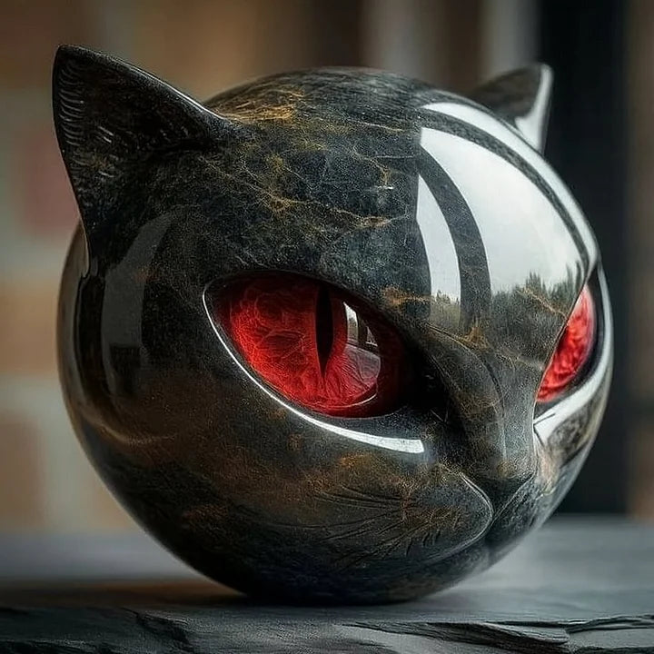 NyxCharm - Scultura Testa di Gatto Nera Mistica