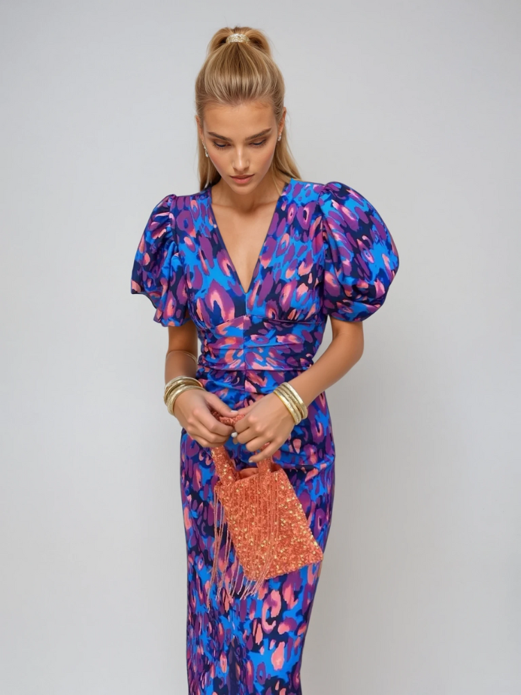 Arielle™ | Vestito Midi Colorato per Donne con Maniche Plissettate