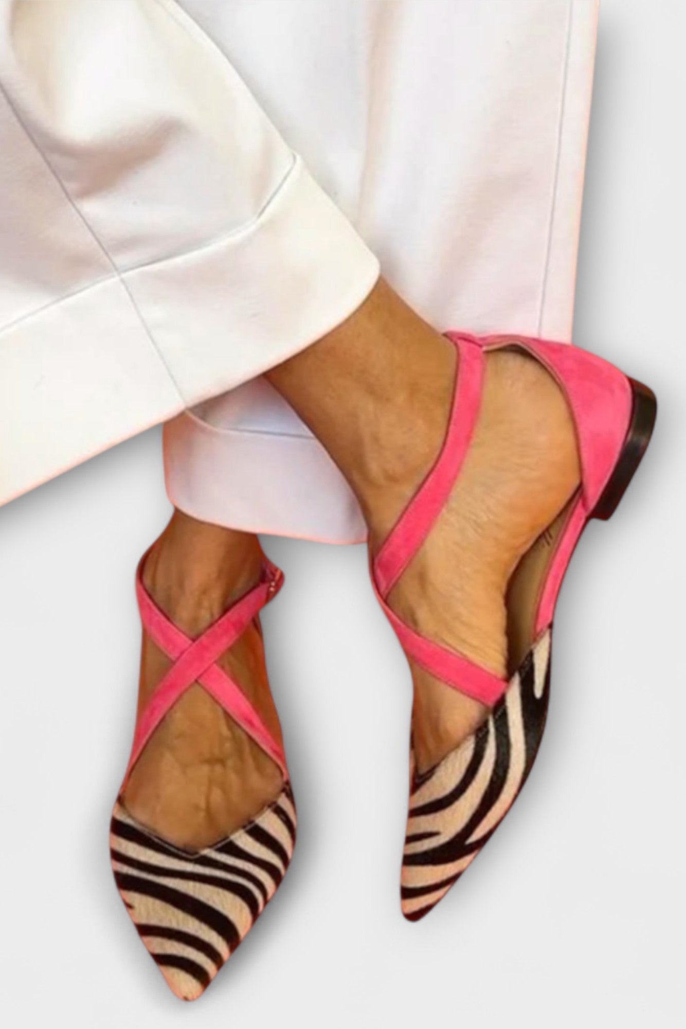 Ballerine Fenna con Stampa Zebra e Cinghie Incrociate
