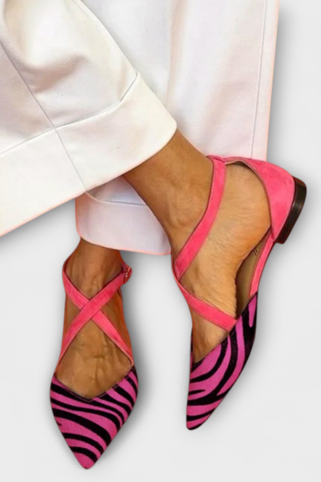 Ballerine Fenna con Stampa Zebra e Cinghie Incrociate