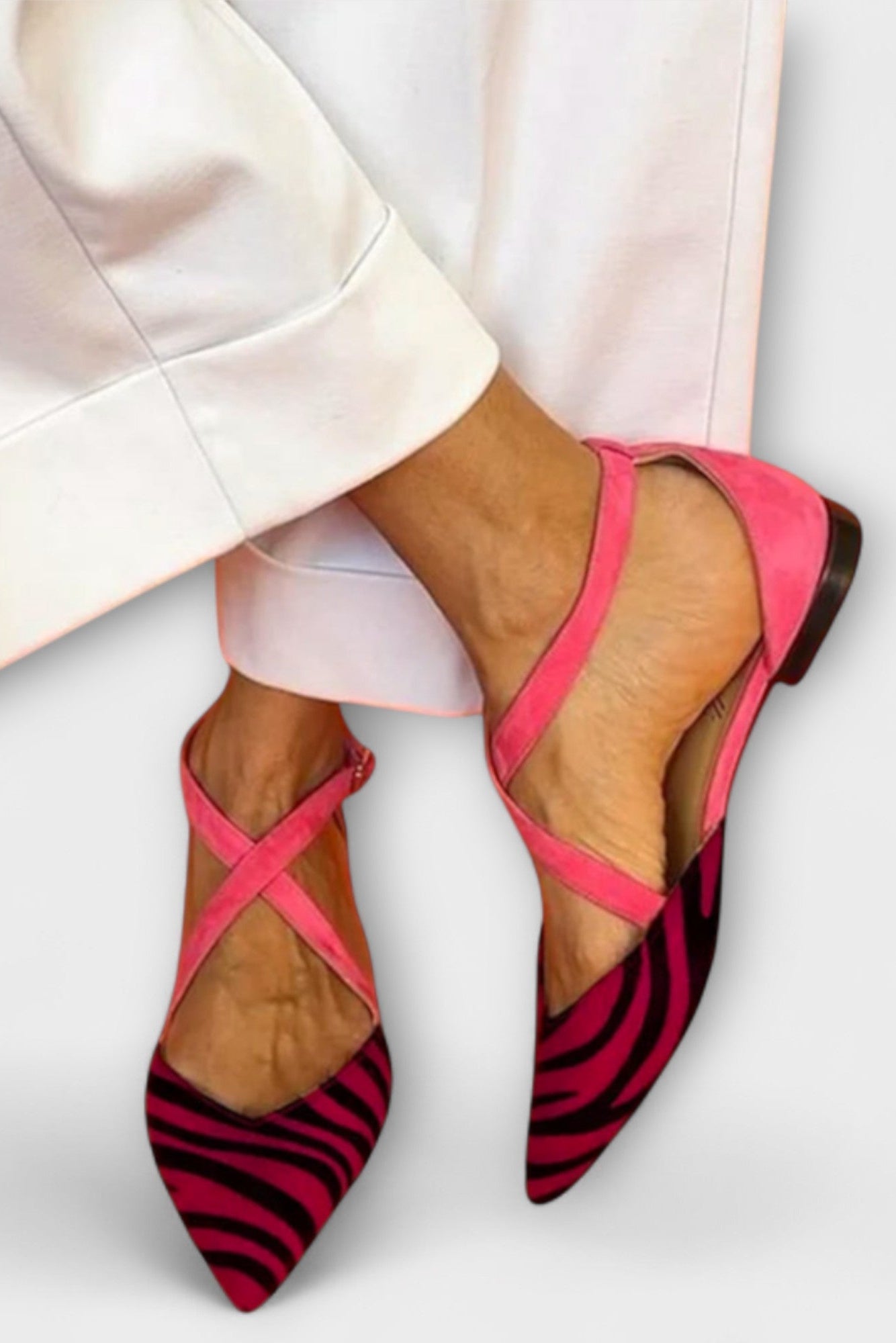 Ballerine Fenna con Stampa Zebra e Cinghie Incrociate