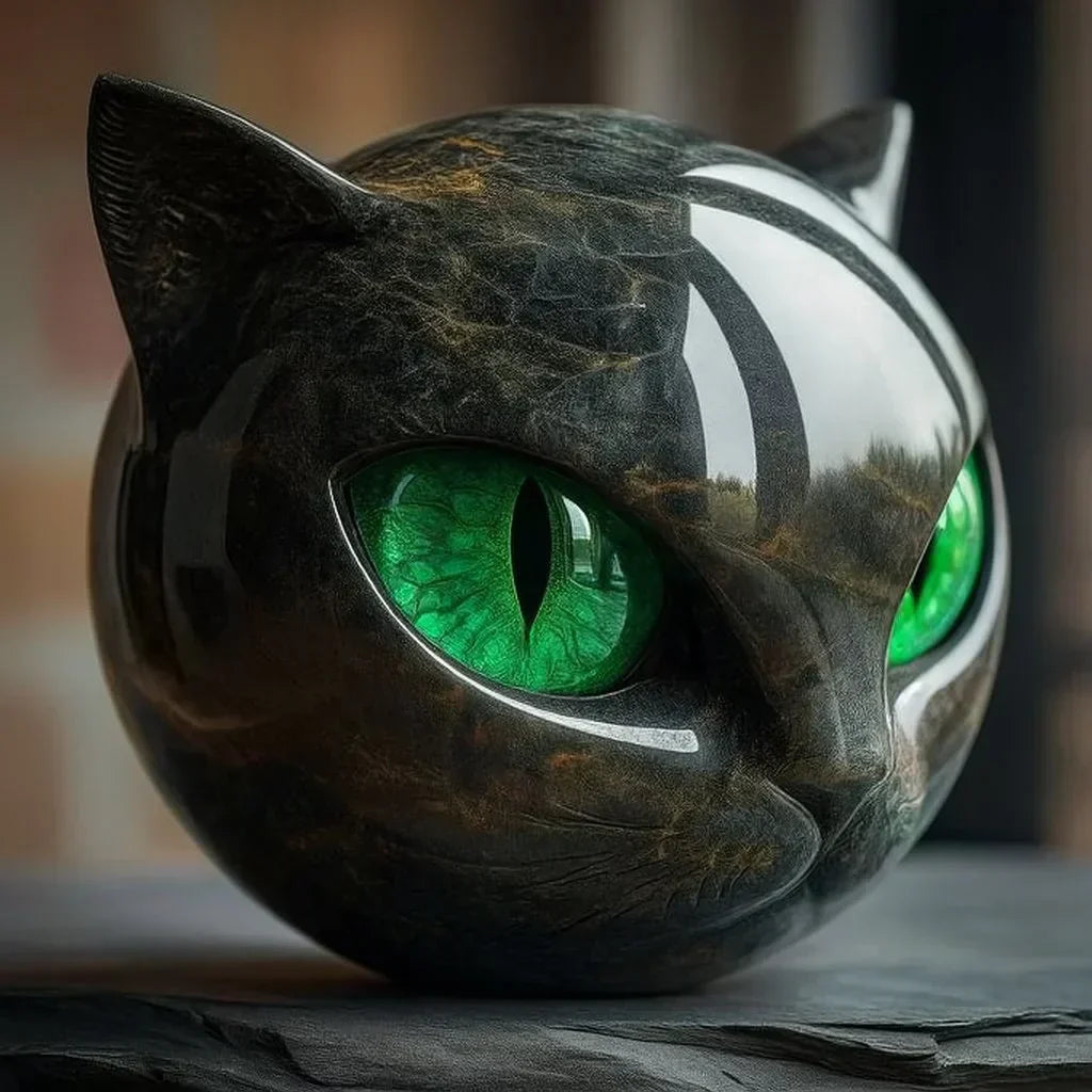 NyxCharm - Scultura Testa di Gatto Nera Mistica