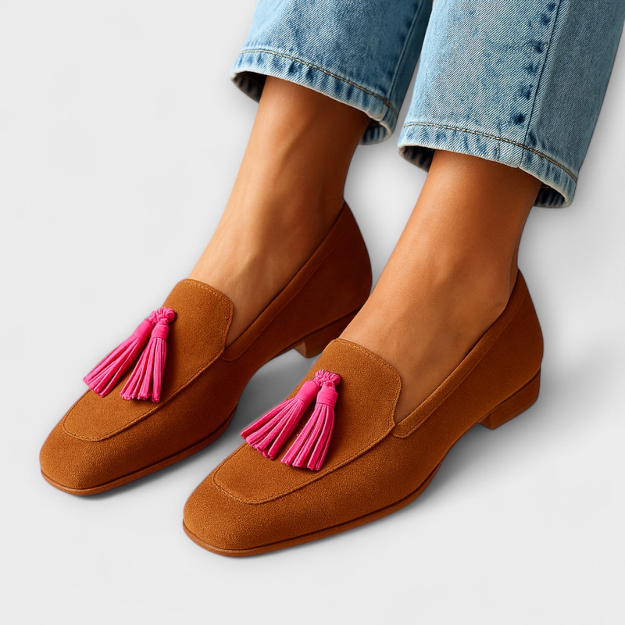 Mocassini Rosa in Suede con Frange Decorative