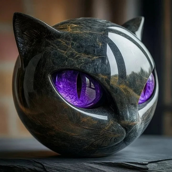 NyxCharm - Scultura Testa di Gatto Nera Mistica