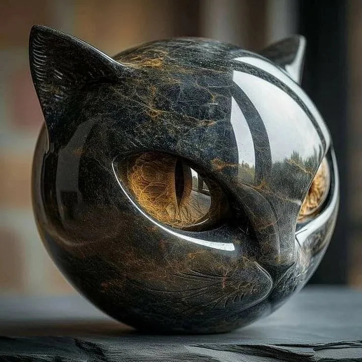NyxCharm - Scultura Testa di Gatto Nera Mistica