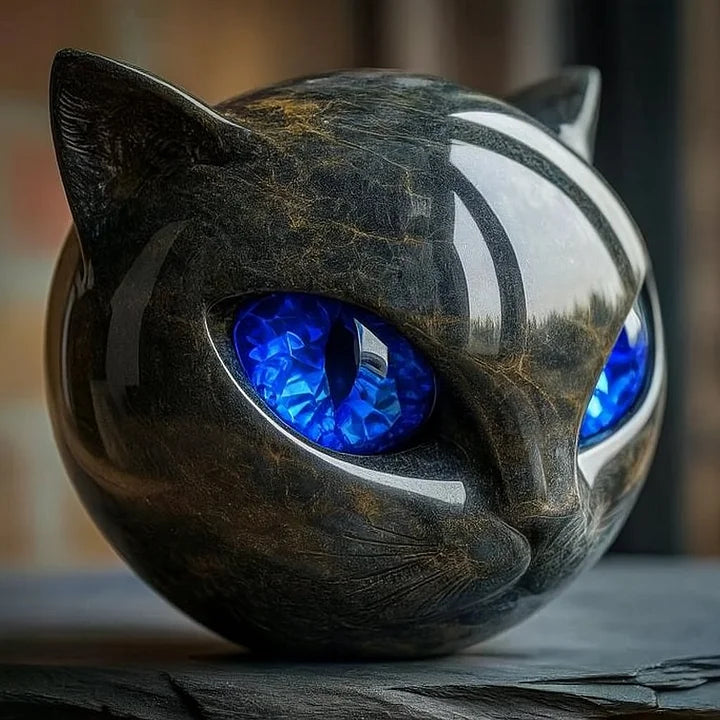 NyxCharm - Scultura Testa di Gatto Nera Mistica