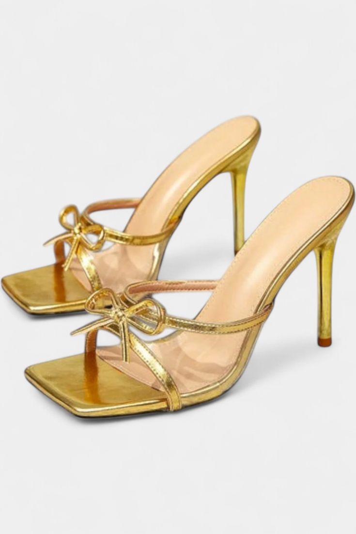 Brenda Tacchi Stiletto con Fiocco Metallico e Patchwork