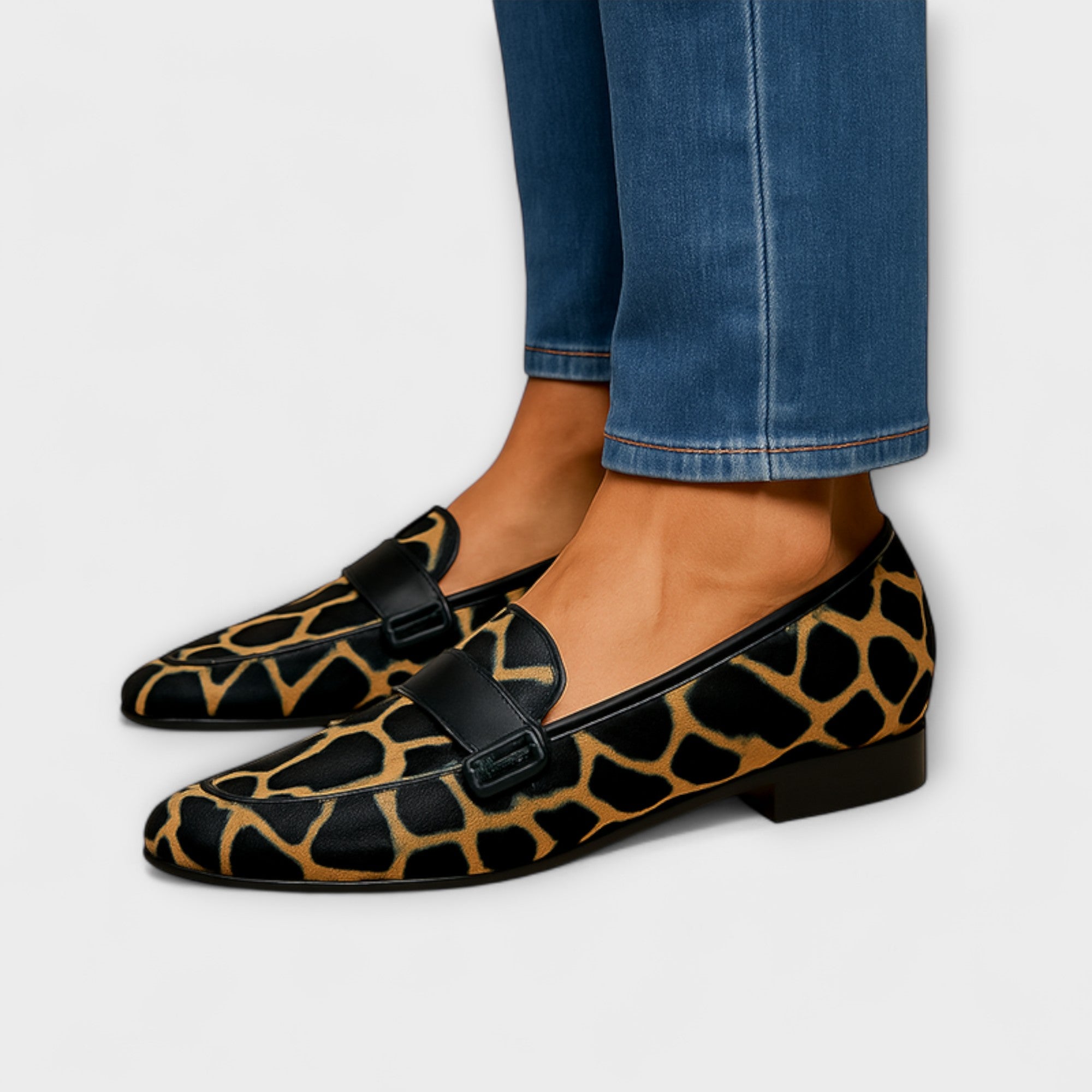 Mocassini Wale con Stampa Leopardo e Cinturino Decorativo